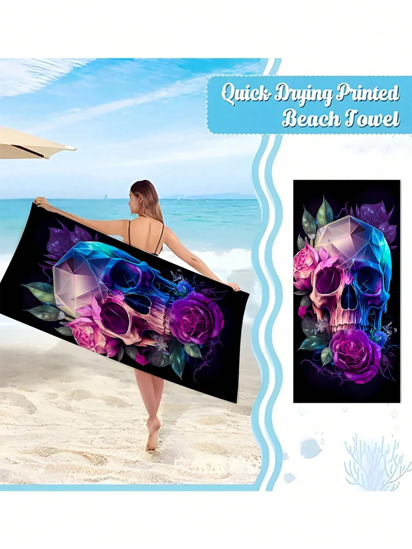 1 Piece, 75CM * 150CM Beach Towel, Colorful Flower Skull Print Outdoor Beach Towel, Beach Beach Towel, Beach Sunscreen Towel, Beach Towel, Durable, High-Quality, Unisex, Age Compatible, Machine Washable