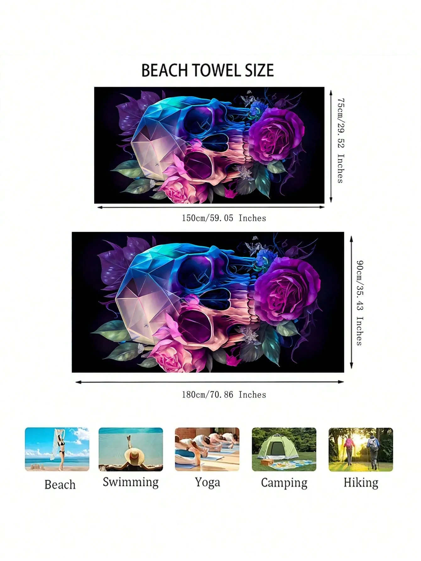 1 Piece, 75CM * 150CM Beach Towel, Colorful Flower Skull Print Outdoor Beach Towel, Beach Beach Towel, Beach Sunscreen Towel, Beach Towel, Durable, High-Quality, Unisex, Age Compatible, Machine Washable