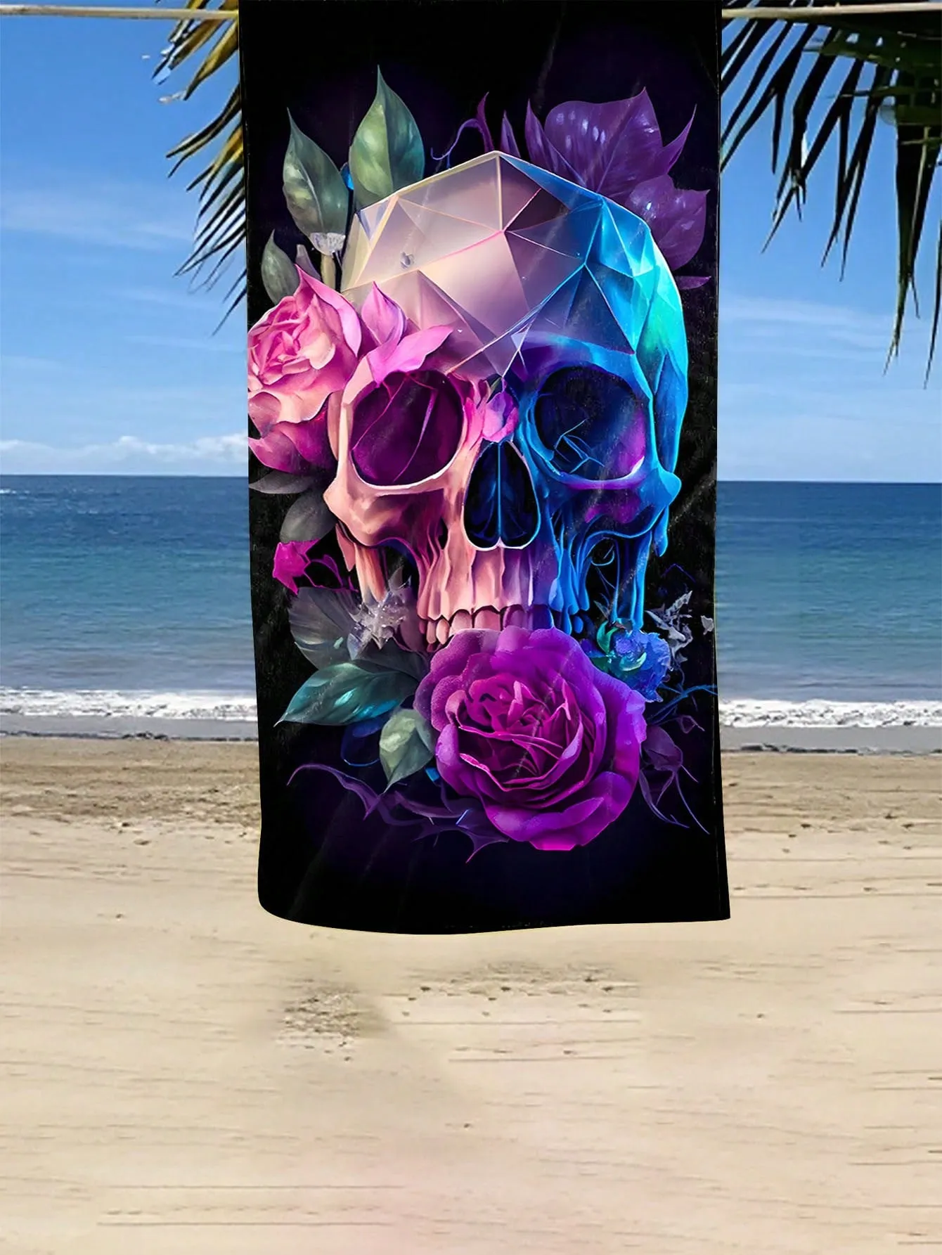 1 Piece, 75CM * 150CM Beach Towel, Colorful Flower Skull Print Outdoor Beach Towel, Beach Beach Towel, Beach Sunscreen Towel, Beach Towel, Durable, High-Quality, Unisex, Age Compatible, Machine Washable