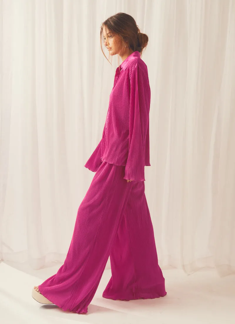 90s Muse Plisse Pants - Magenta