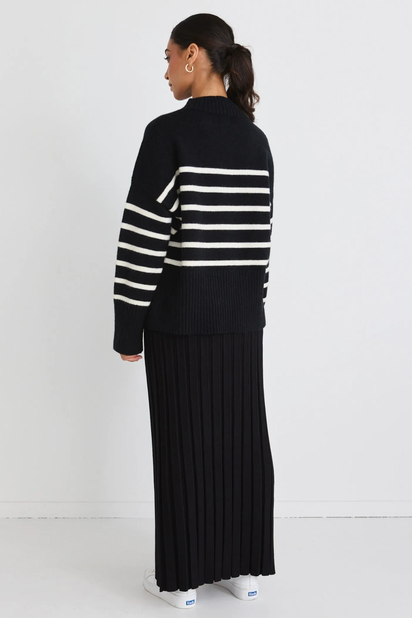 Alaska Black Stripe Funnel Neck Knit Jumper