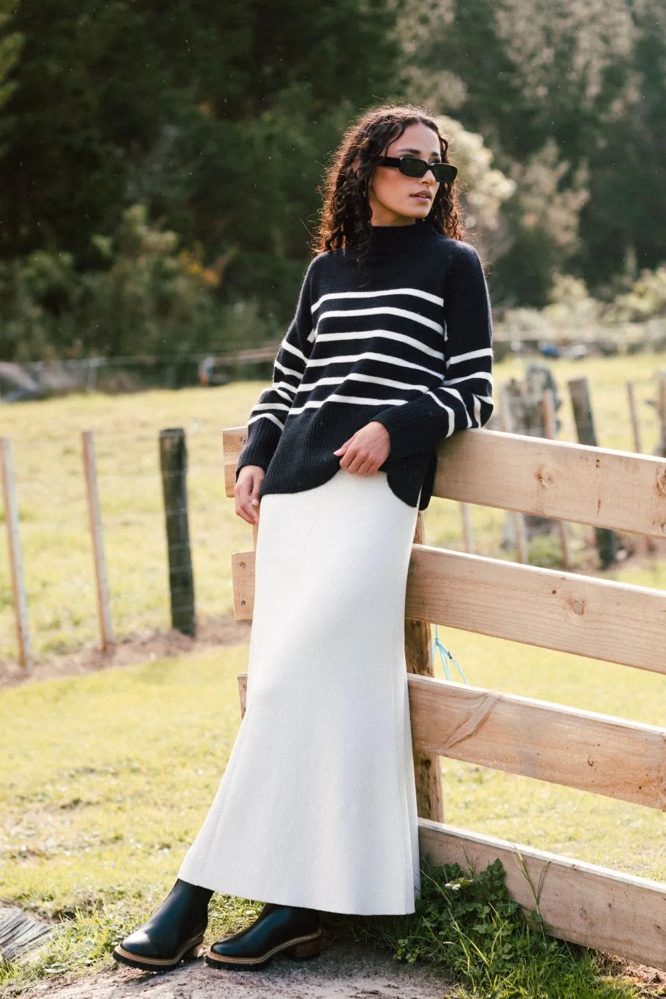 Alaska Black Stripe Funnel Neck Knit Jumper