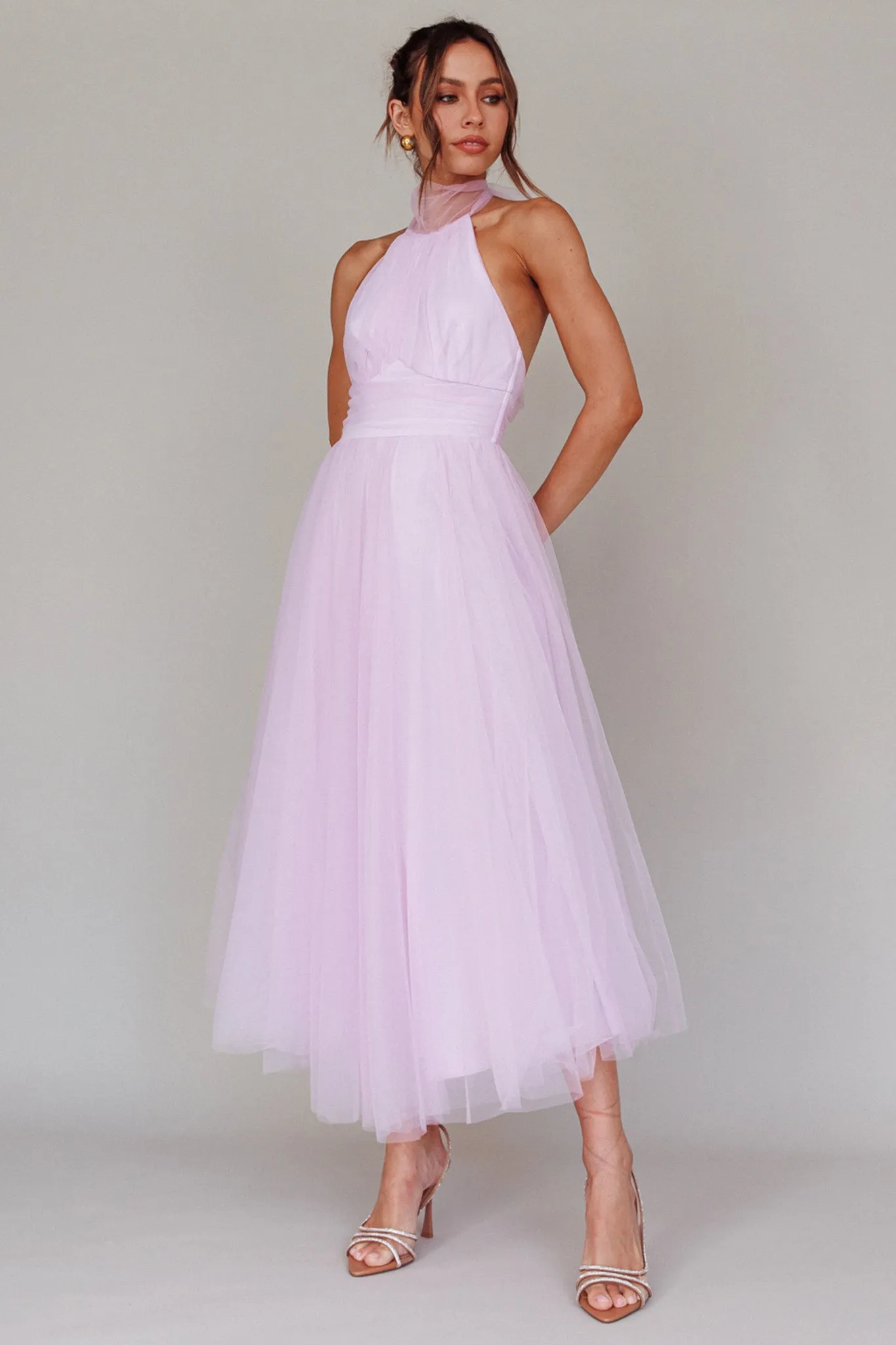 Andria Halterneck Tulle Midi Dress Light Lilac