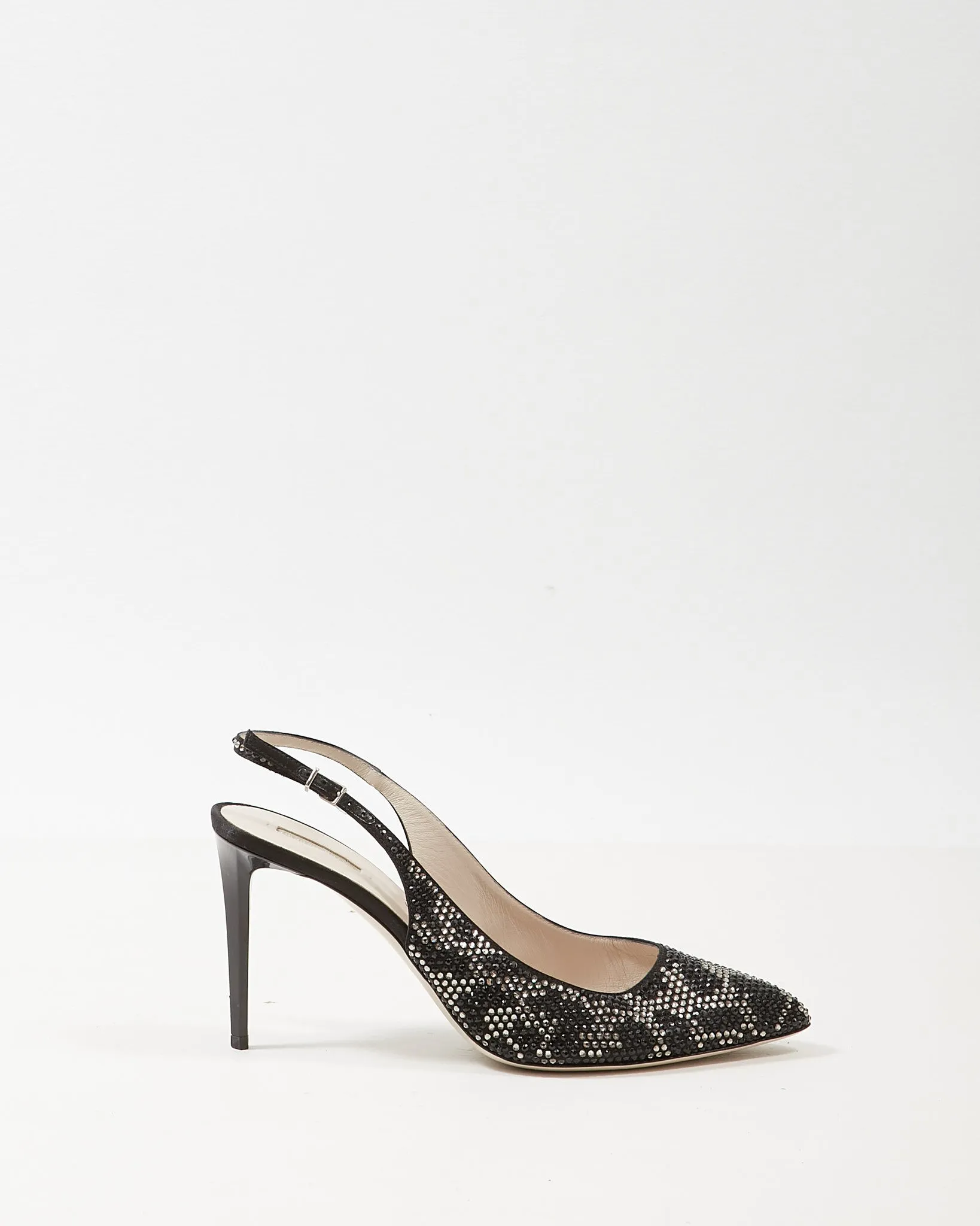 Armani Black and Silver Rhinestone Leopard Slingbacks - 39.5