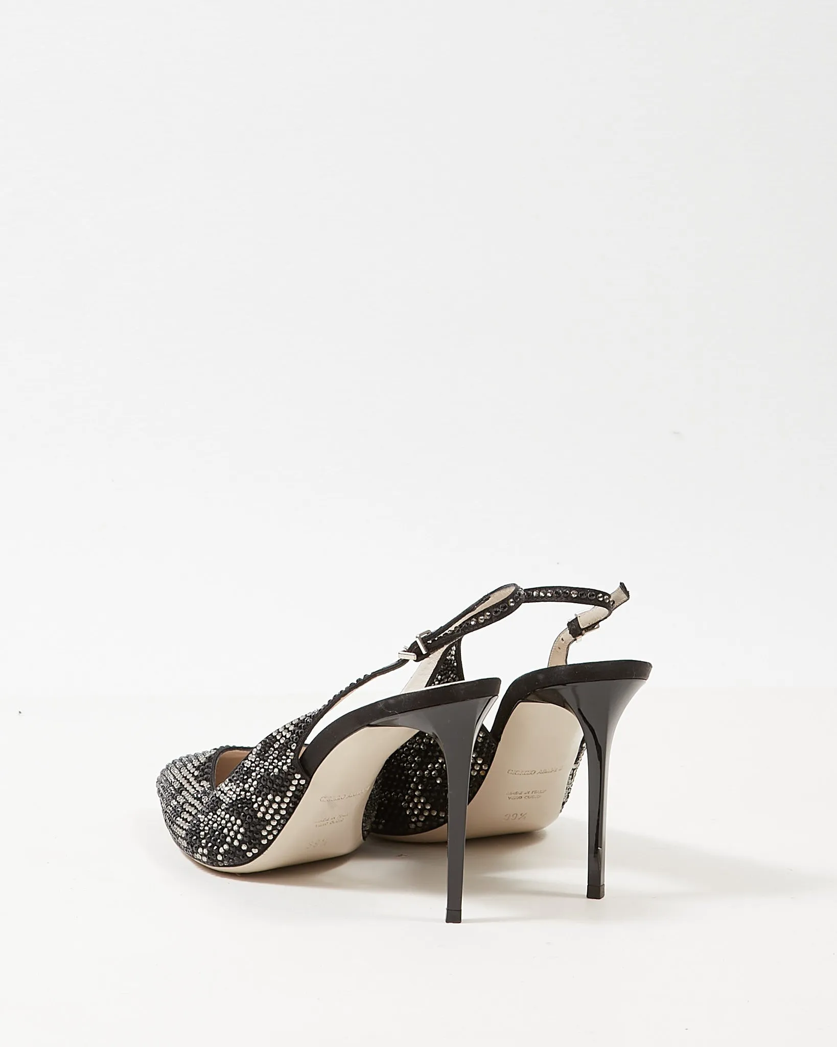 Armani Black and Silver Rhinestone Leopard Slingbacks - 39.5