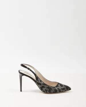 Armani Black and Silver Rhinestone Leopard Slingbacks - 39.5