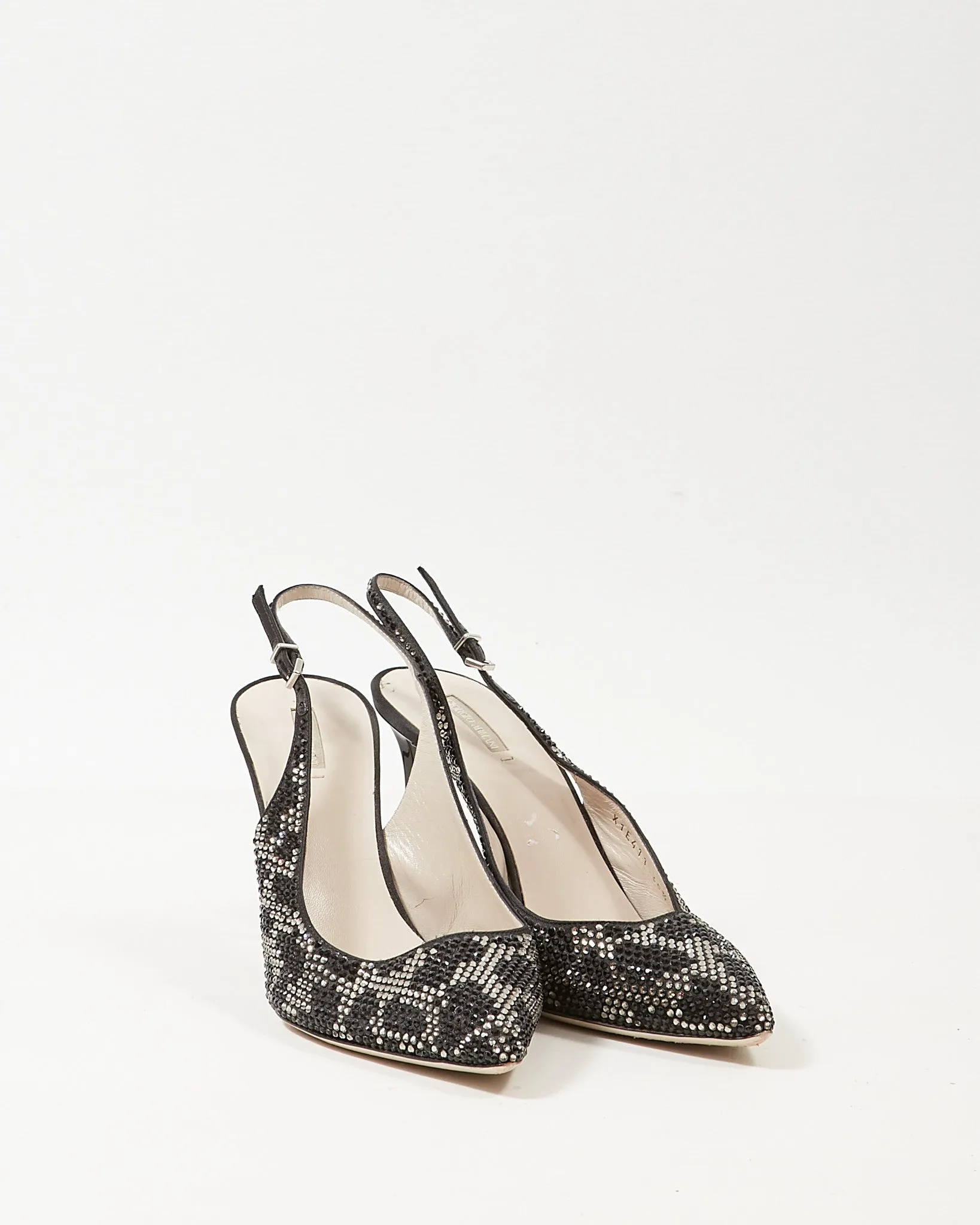 Armani Black and Silver Rhinestone Leopard Slingbacks - 39.5