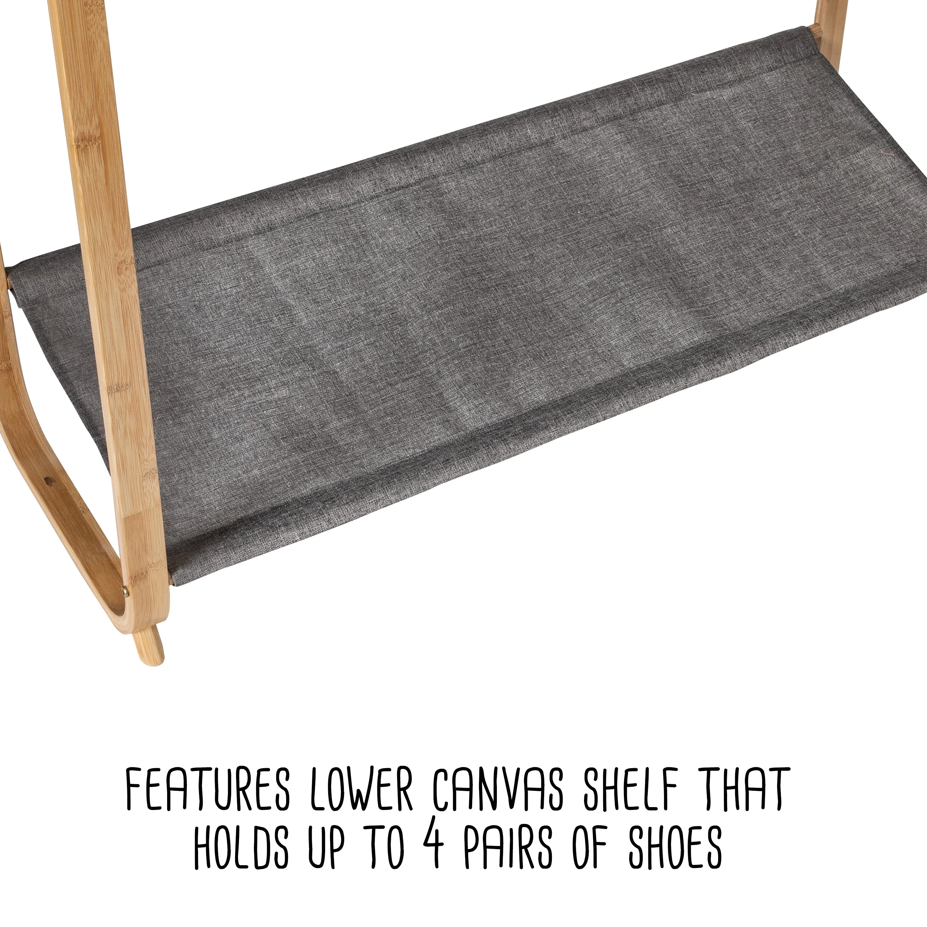 Bamboo and Gray Canvas Garment Rack