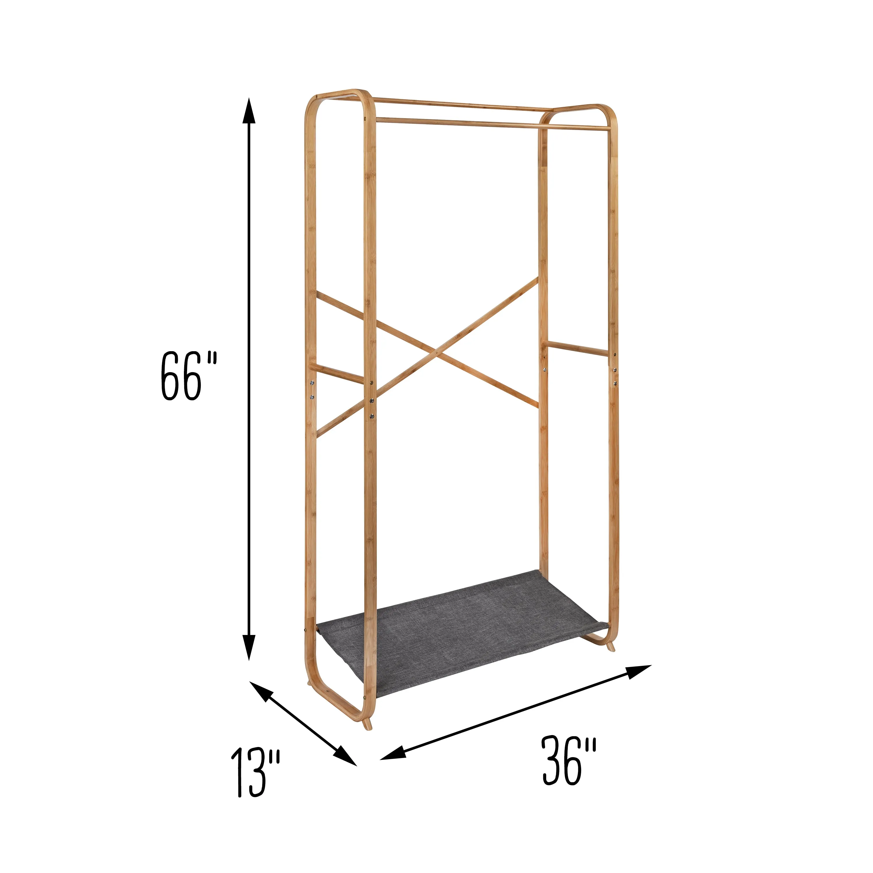 Bamboo and Gray Canvas Garment Rack