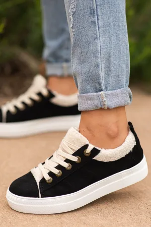 Black and Beige Lace Up Sneakers