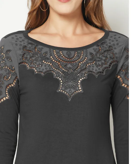 Black Embroidered Cotton Top