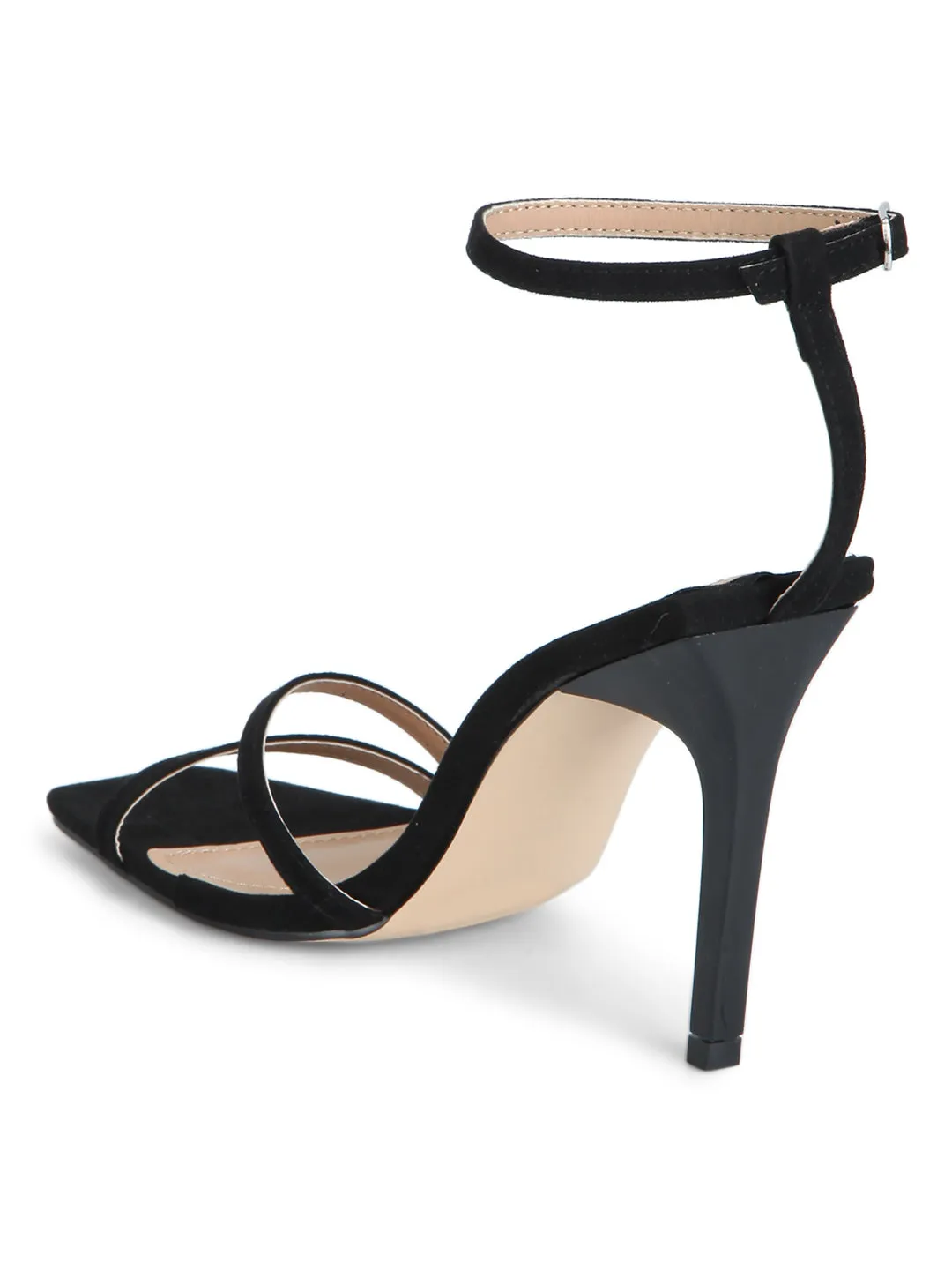 Black Micro Strappy Ankle Strap Stilettos