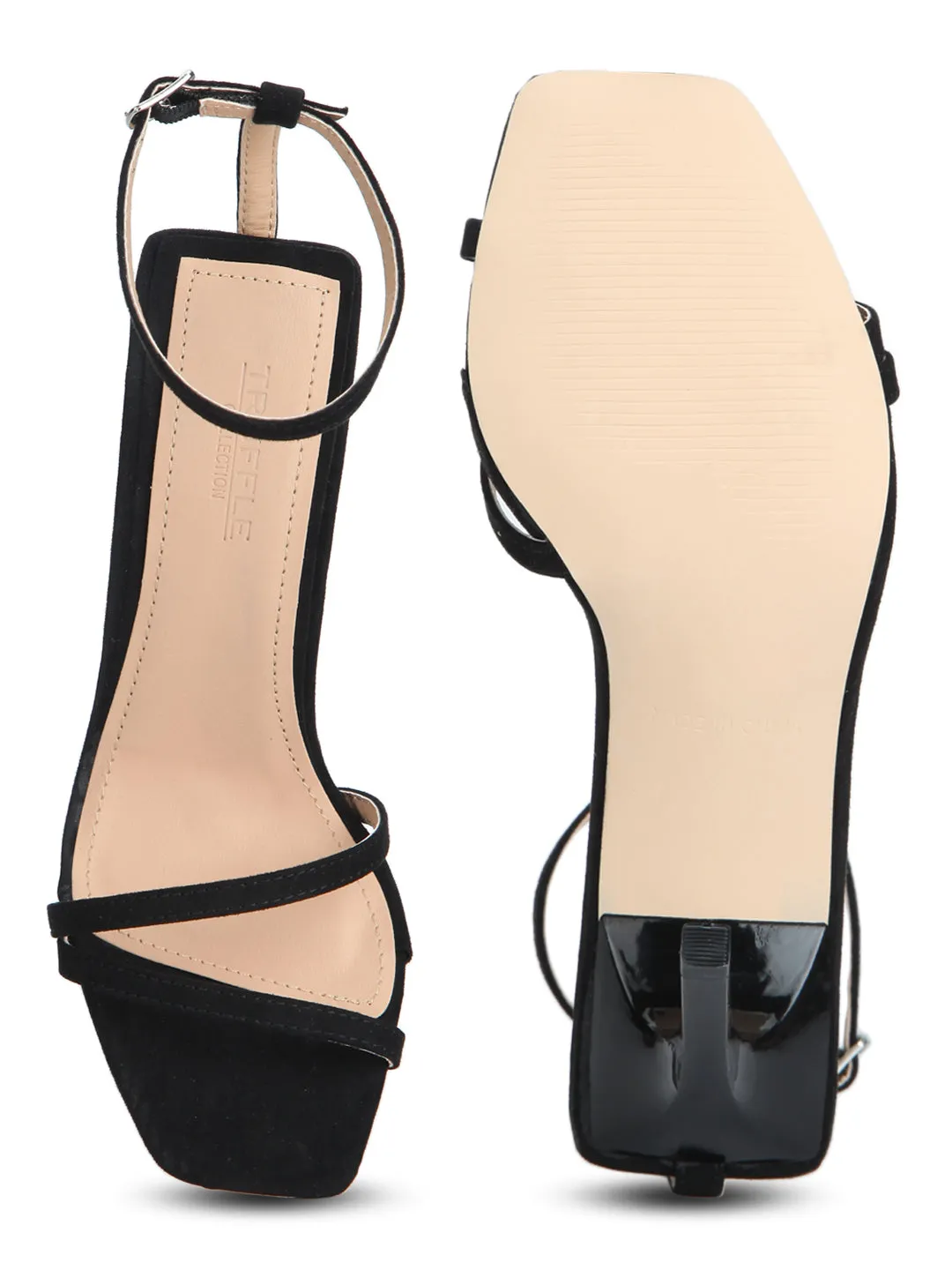 Black Micro Strappy Ankle Strap Stilettos