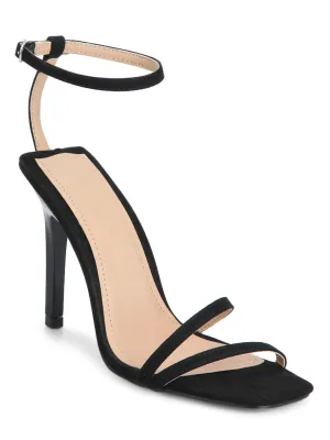 Black Micro Strappy Ankle Strap Stilettos