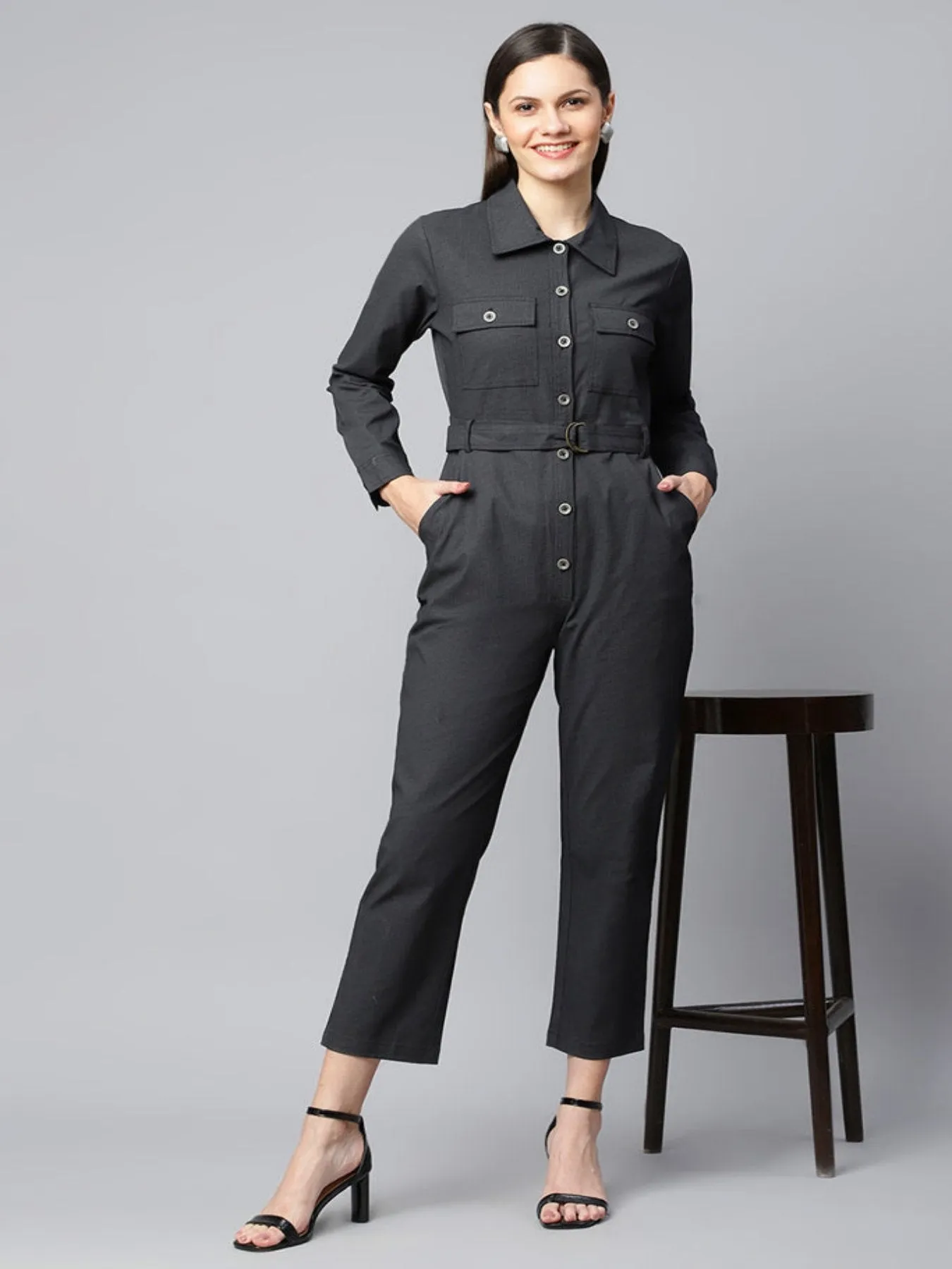 Black Textured Jumpsuit