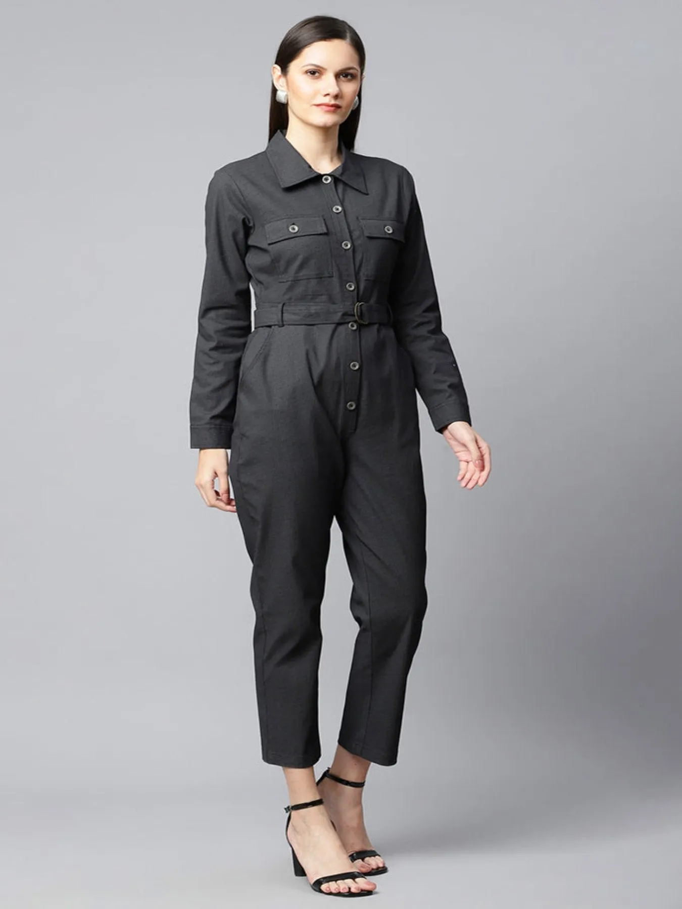 Black Textured Jumpsuit