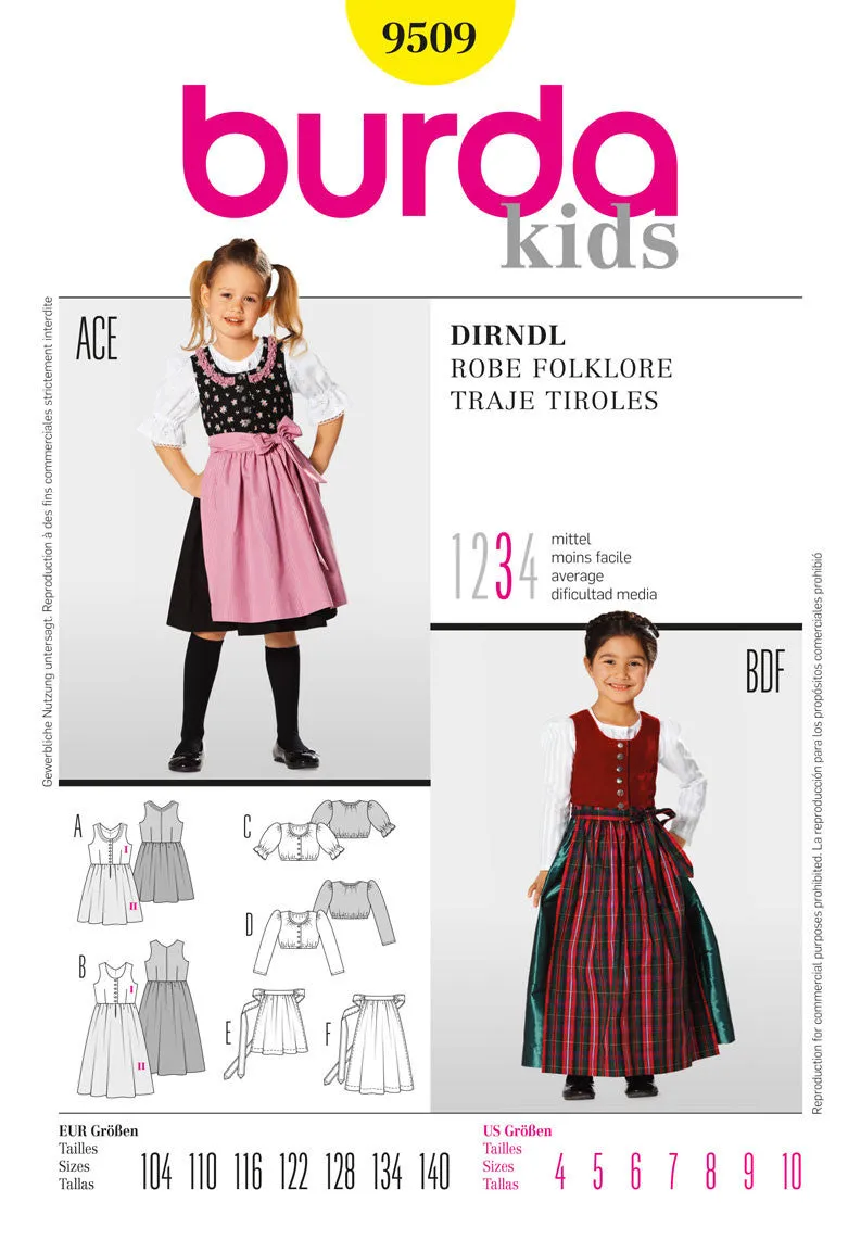 Burda 9509 Girls' Dirndl Dress Sewing Pattern