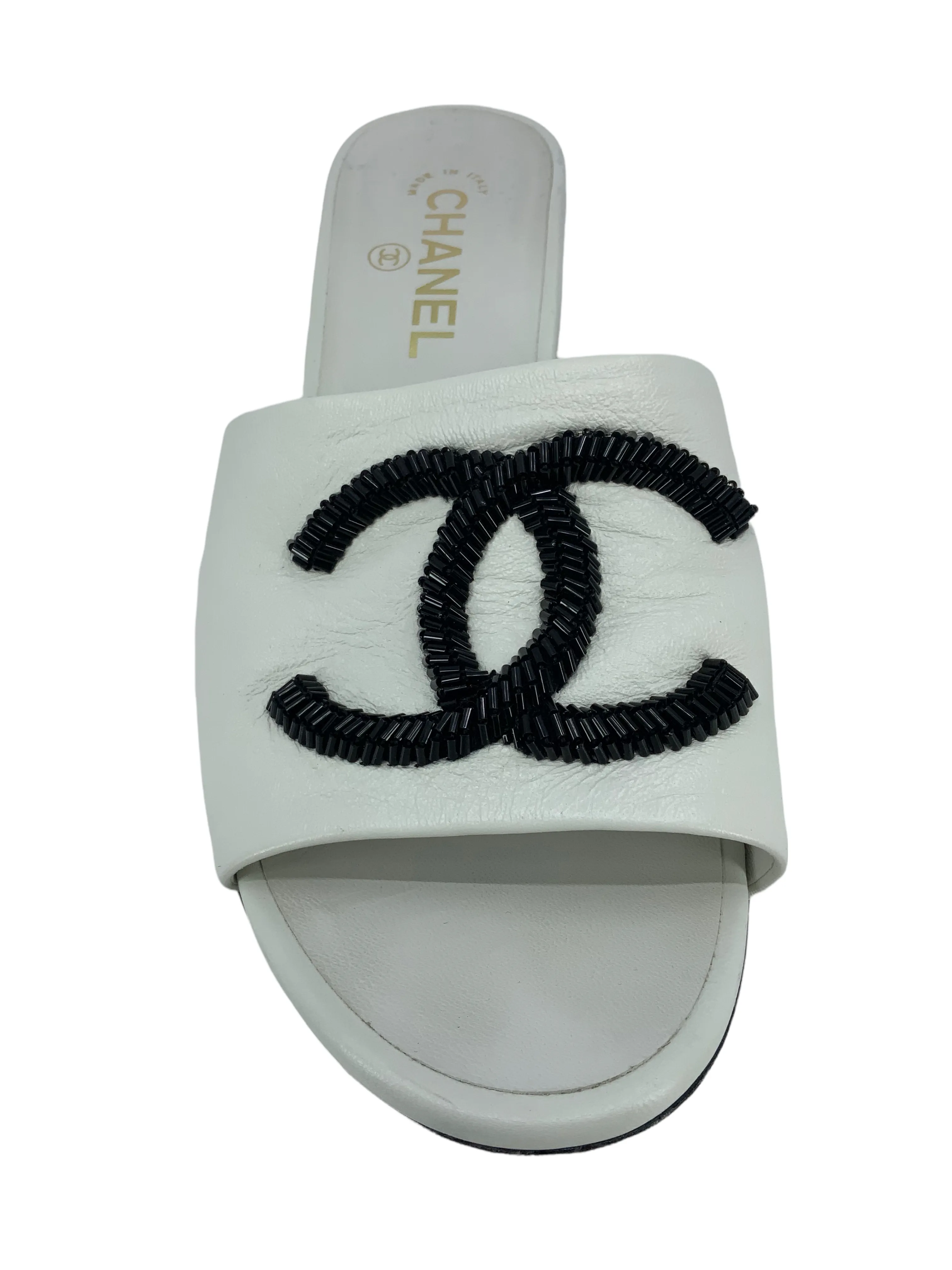 CHANEL Lambskin Beaded CC Mule Sandals Size 9.5