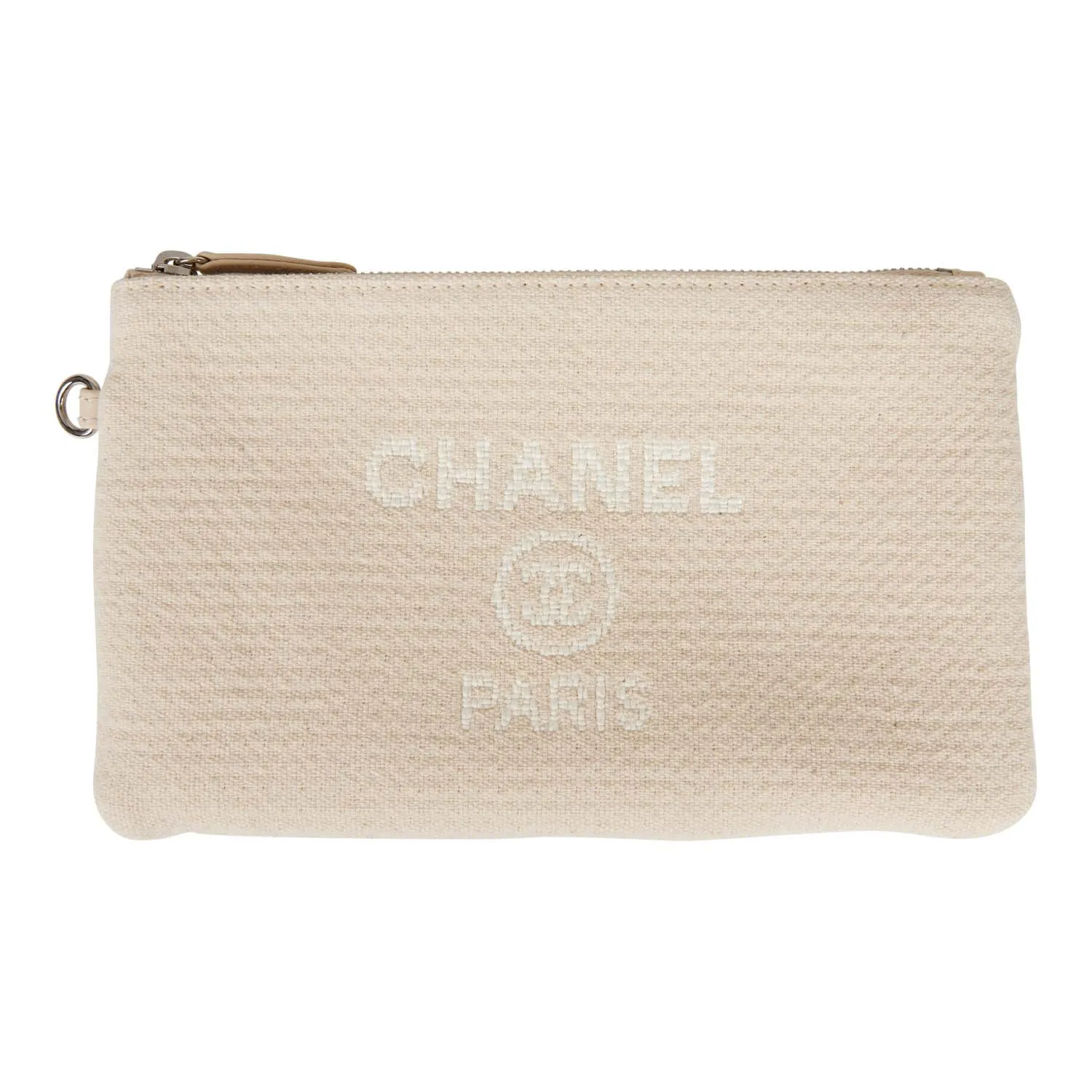 Chanel Large Deauville Shopping Bag White Boucle Silver Hardware