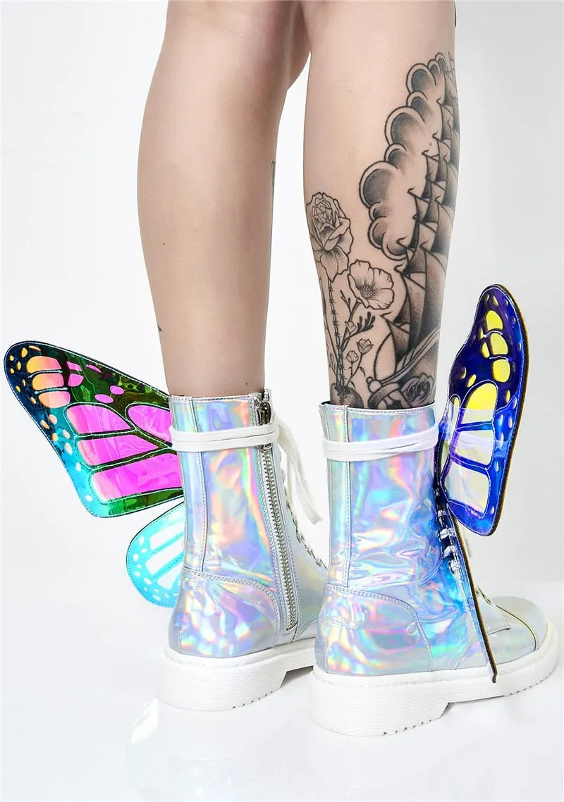 Colorful Flying Butterfly-Wing Cross Tied Dr Martens Boots