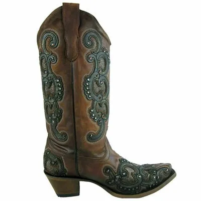 Corral Women's Honey Overlay Studs Snip Toe Boot E1508