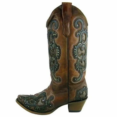 Corral Women's Honey Overlay Studs Snip Toe Boot E1508