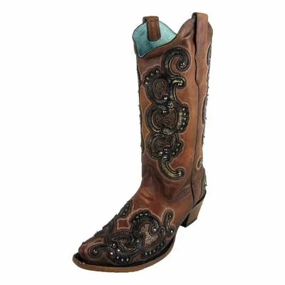 Corral Women's Honey Overlay Studs Snip Toe Boot E1508