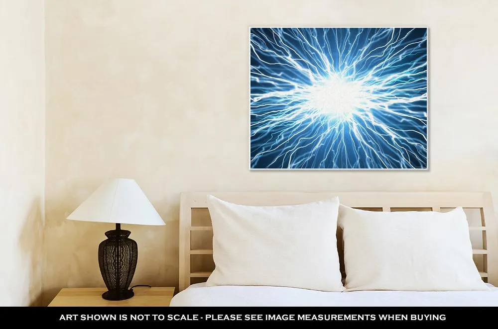 Gallery Wrapped Canvas, Electric Flash Of Lightning On A Blue