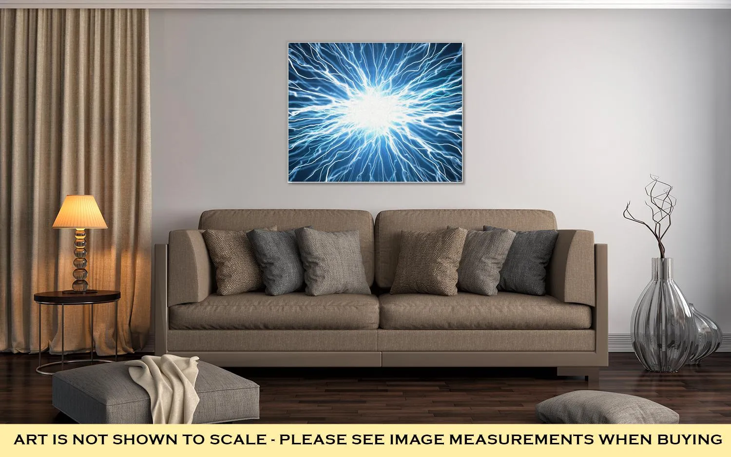 Gallery Wrapped Canvas, Electric Flash Of Lightning On A Blue