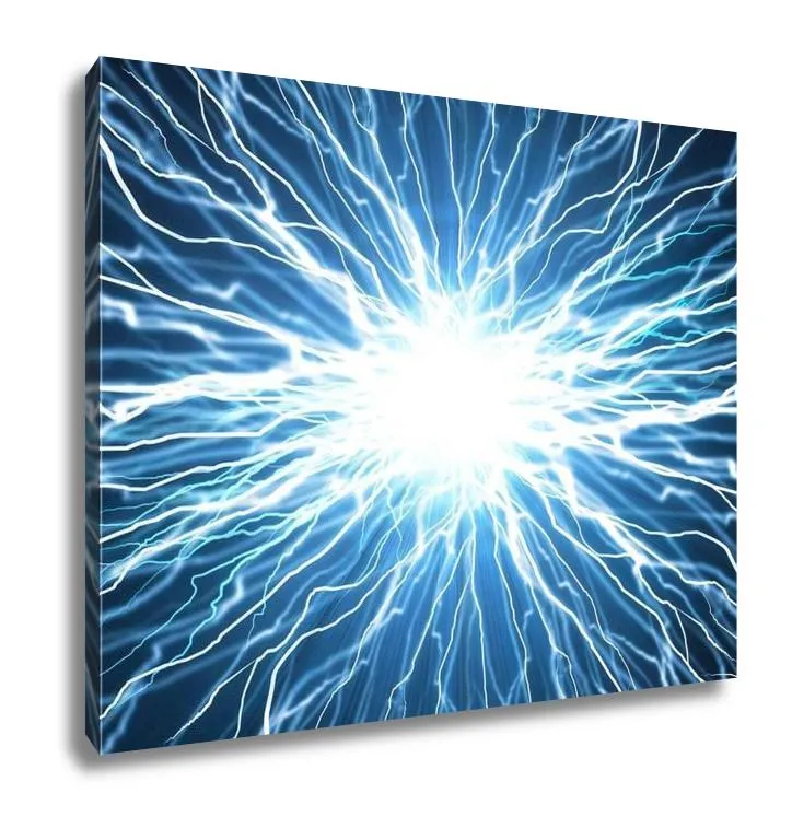 Gallery Wrapped Canvas, Electric Flash Of Lightning On A Blue