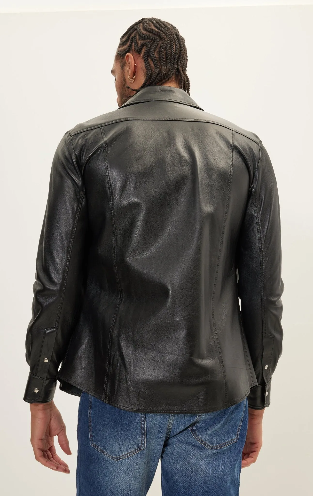 Genuine Lambskin Leather Shirt - Black