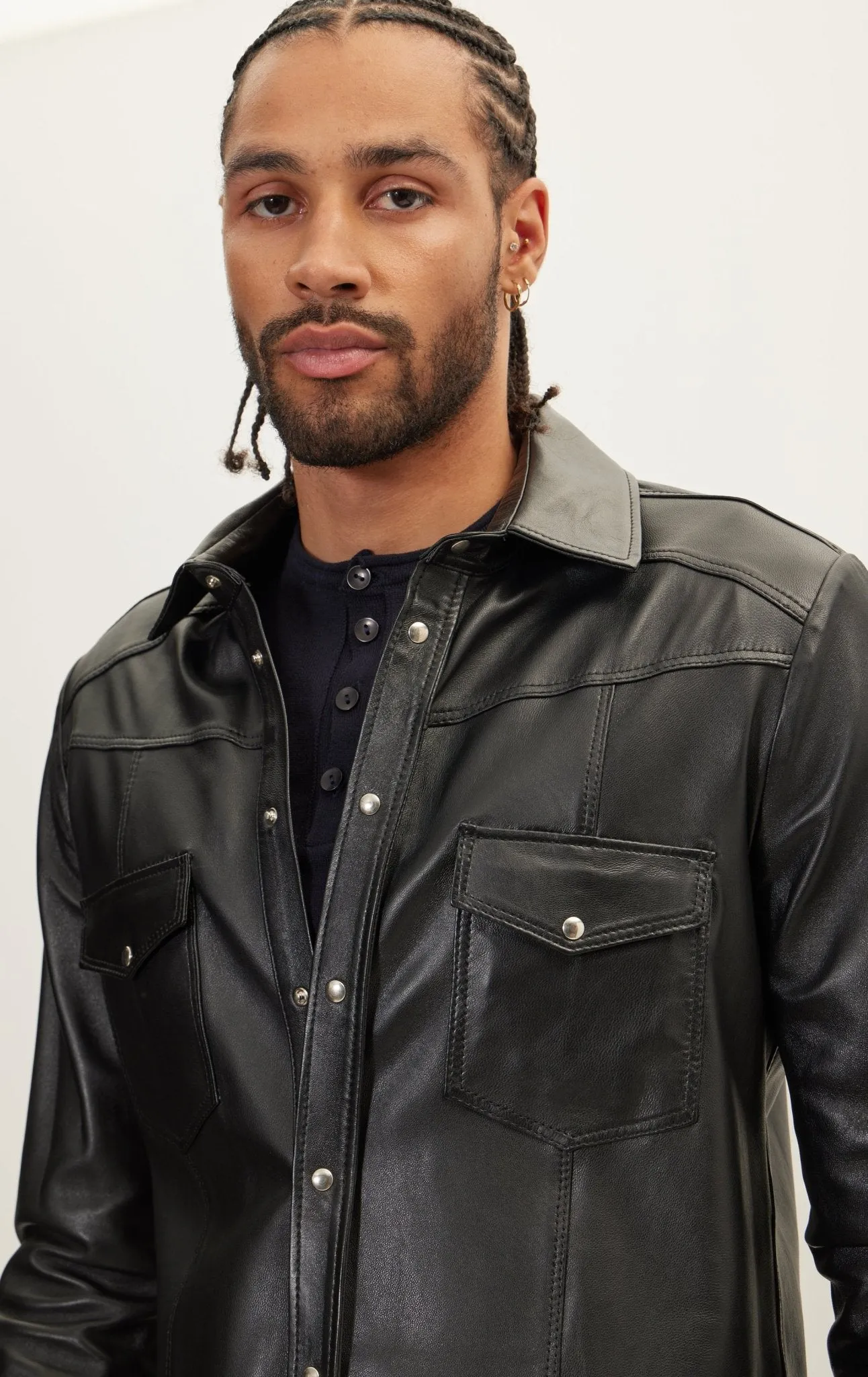 Genuine Lambskin Leather Shirt - Black