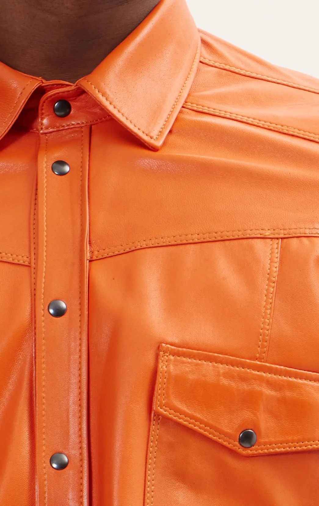 Genuine Lambskin Leather Shirt - Orange