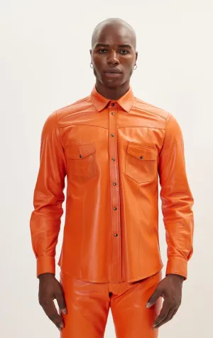 Genuine Lambskin Leather Shirt - Orange