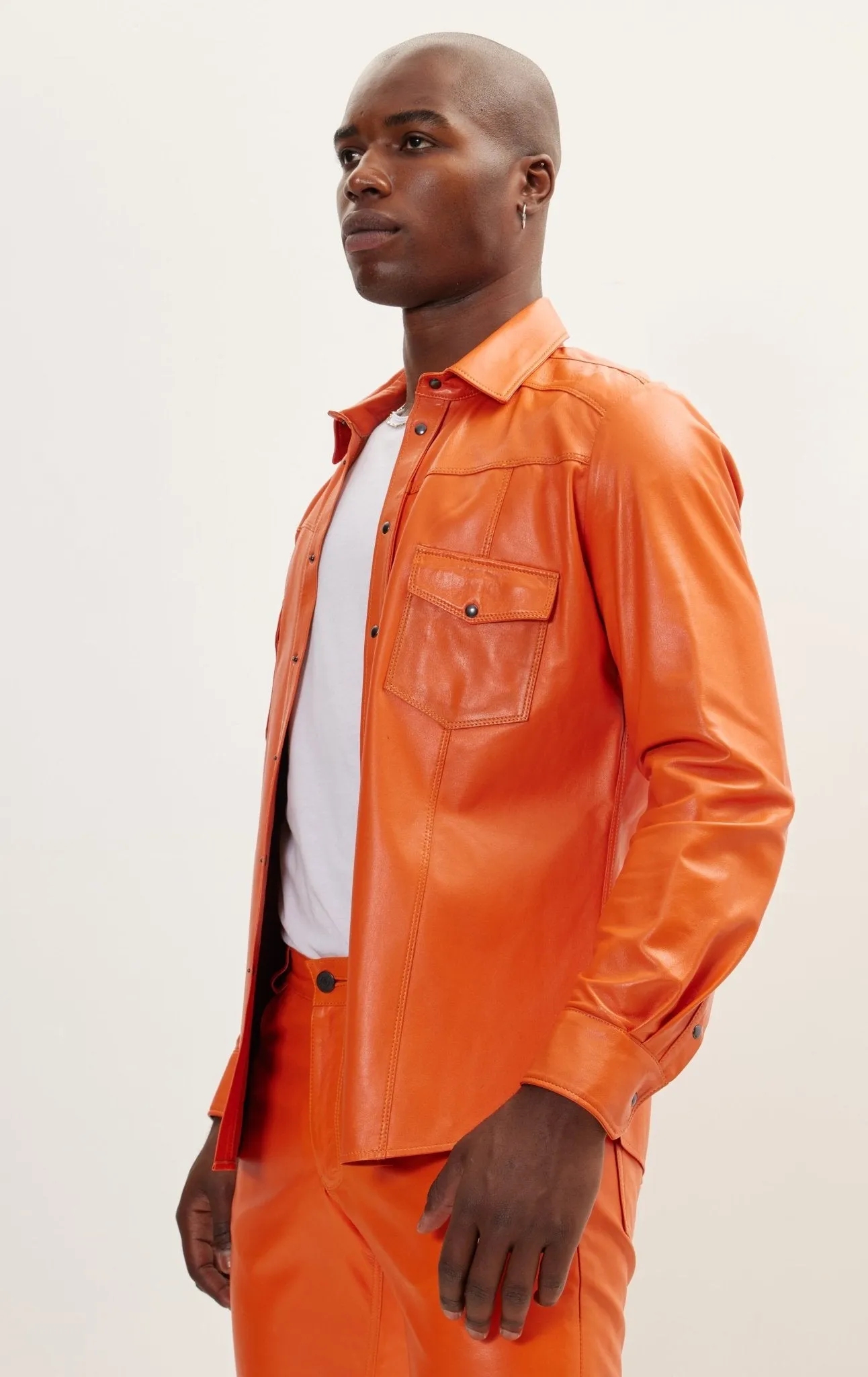 Genuine Lambskin Leather Shirt - Orange