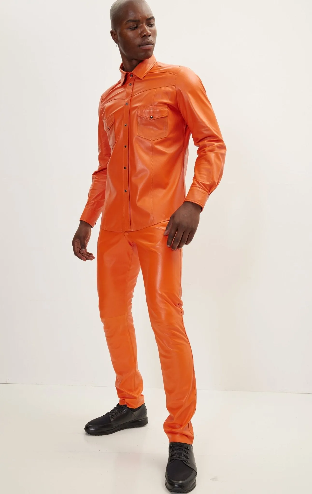 Genuine Lambskin Leather Shirt - Orange