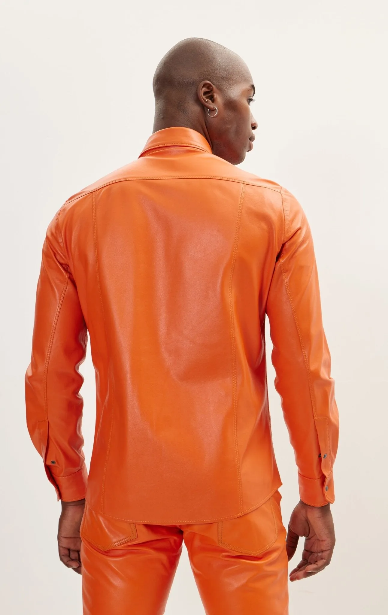 Genuine Lambskin Leather Shirt - Orange