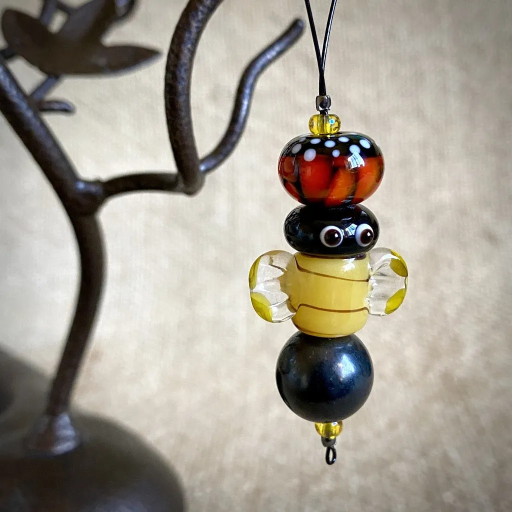 Hangable Shungite Accessory w/Buzzy Bee Yellow Lampwork Bead