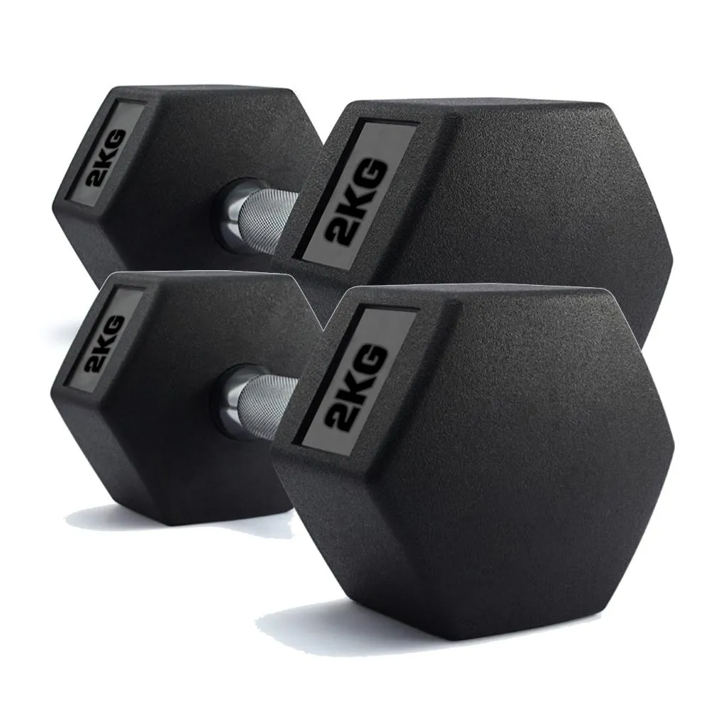 Hex Dumbbells Rubber Encased Weights (Pair) 2Kg