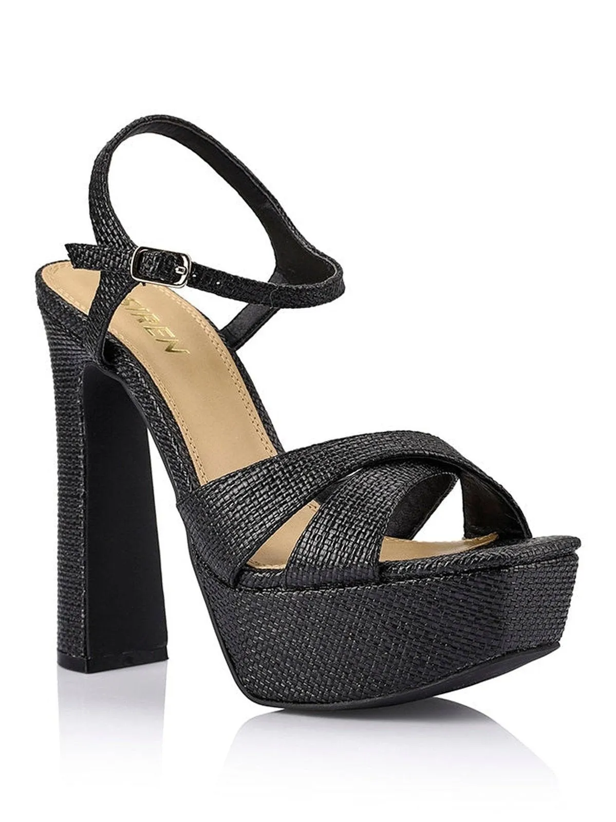 Jamie Platform Sandals - Black Raffia