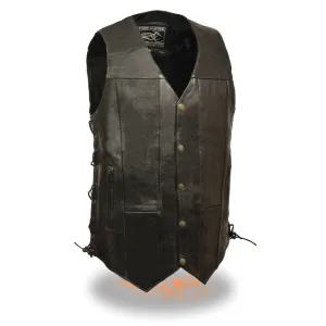 Men’s Black 10 Pocket Side Lace Vest – Tall