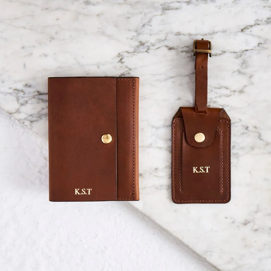 Personalised Luxe Leather travel Gift Set