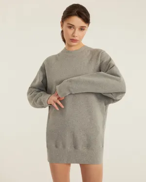 So Uptight French Terry Raglan Crew Sweatshirt Dress in Heather Grey