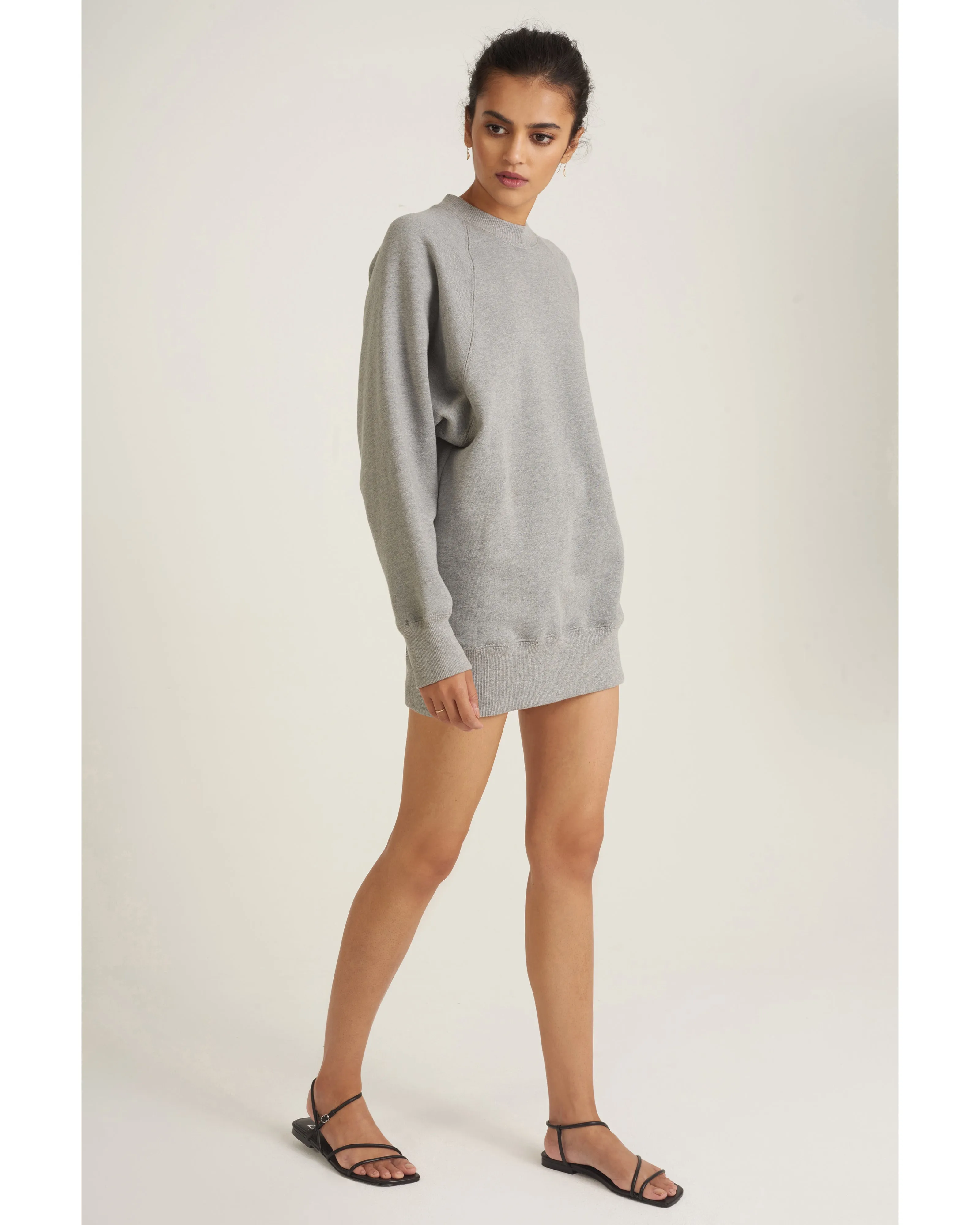 So Uptight French Terry Raglan Crew Sweatshirt Dress in Heather Grey