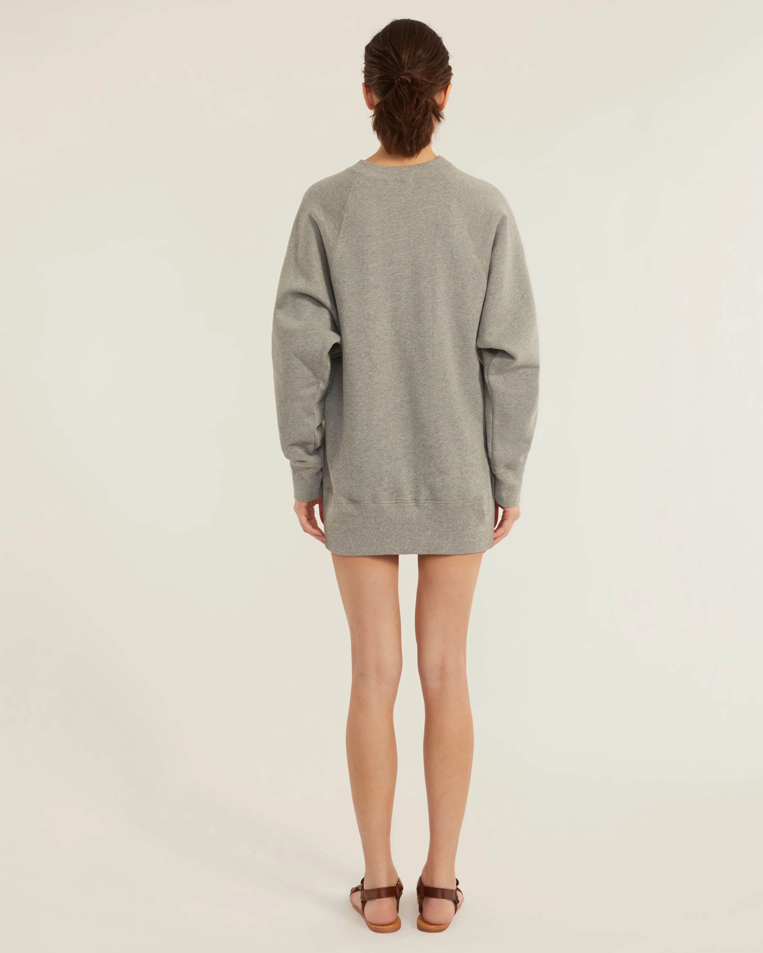 So Uptight French Terry Raglan Crew Sweatshirt Dress in Heather Grey