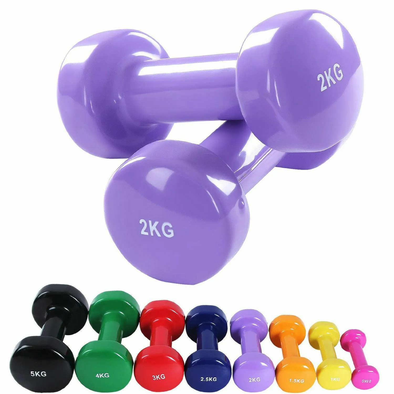 Solid Vinyl Dumbbell Pair 2Kg Purple