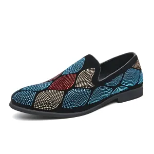 The Cassian Crystal Studded Suede Penny Loafers